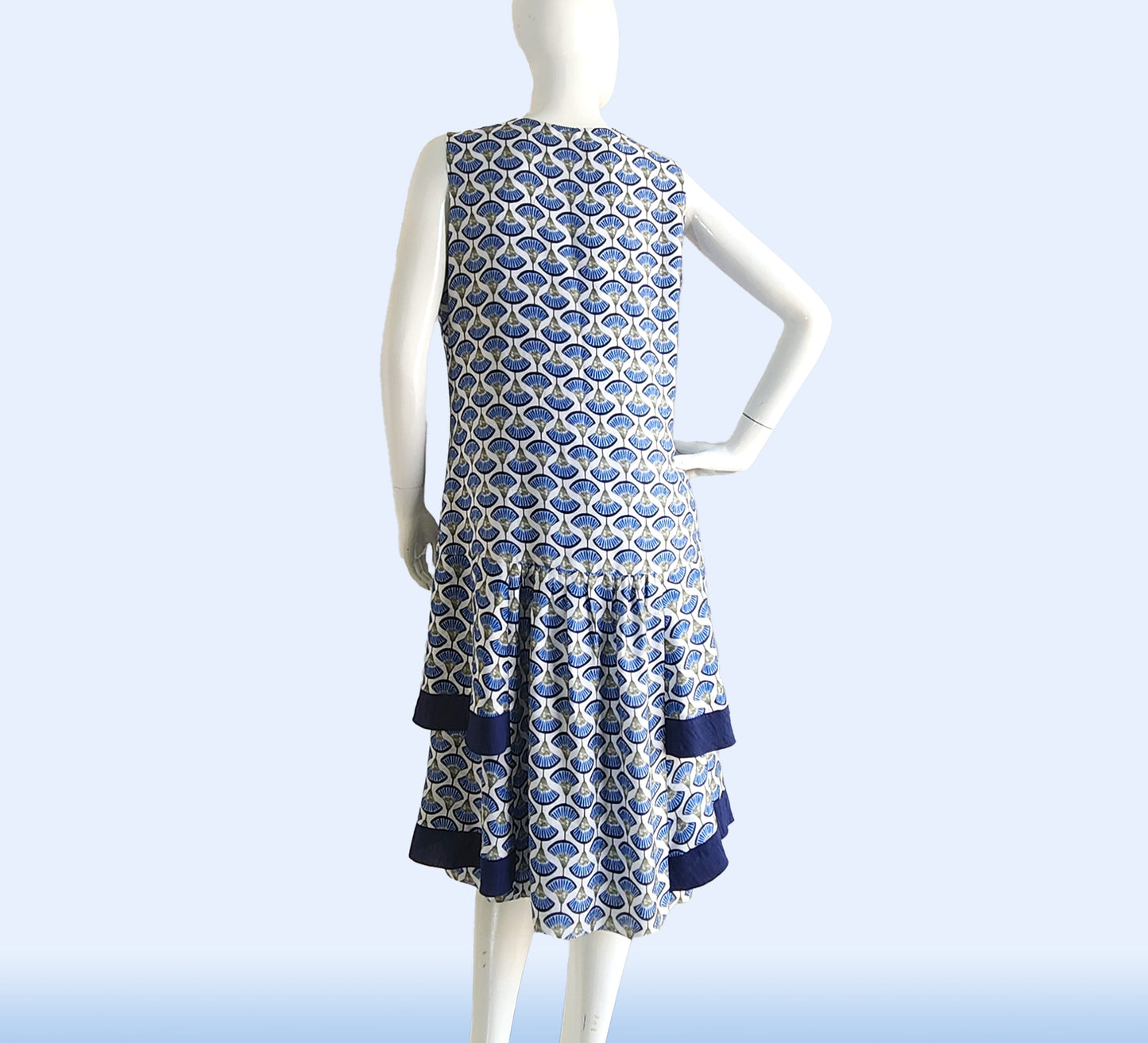 Blue 1920s Gatsby Day Dress in Deco Chain Print