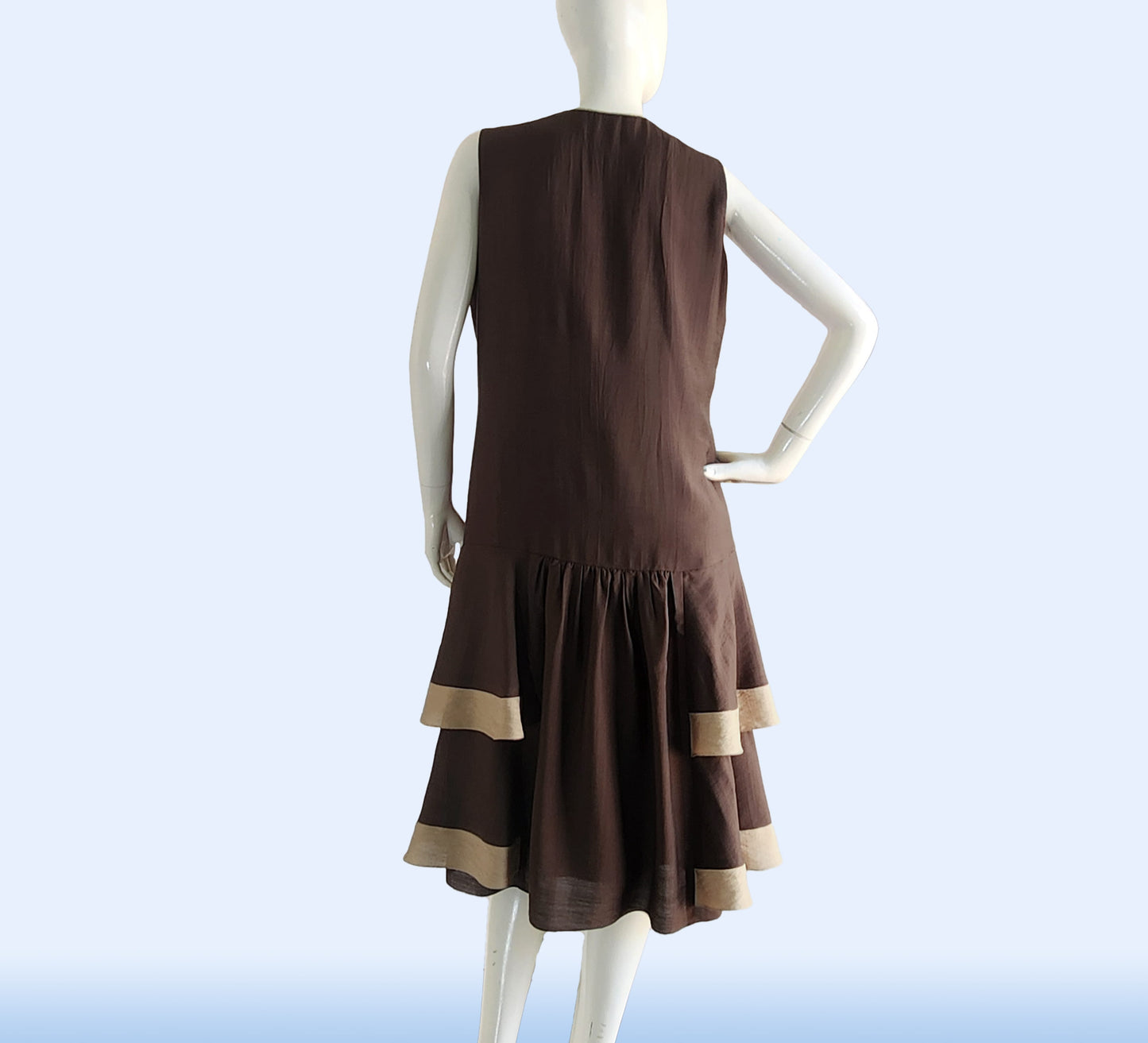2-toned Brown Rayon 1920s Day Dress with Golden Brown Details