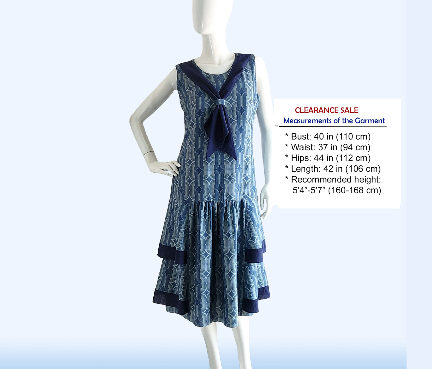 CLEARANCE: Blue 1920s Gatsby Day Dress in Deco Chain Print