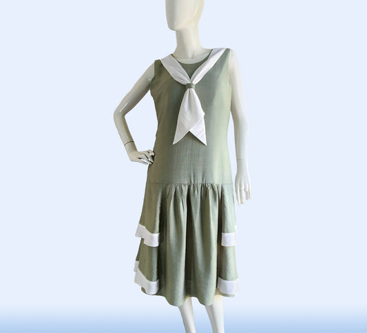 Sage Green Rayon 1920s Gatsby Day Dress