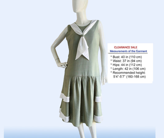 CLEARANCE: Sage Green Rayon 1920s Gatsby Day Dress