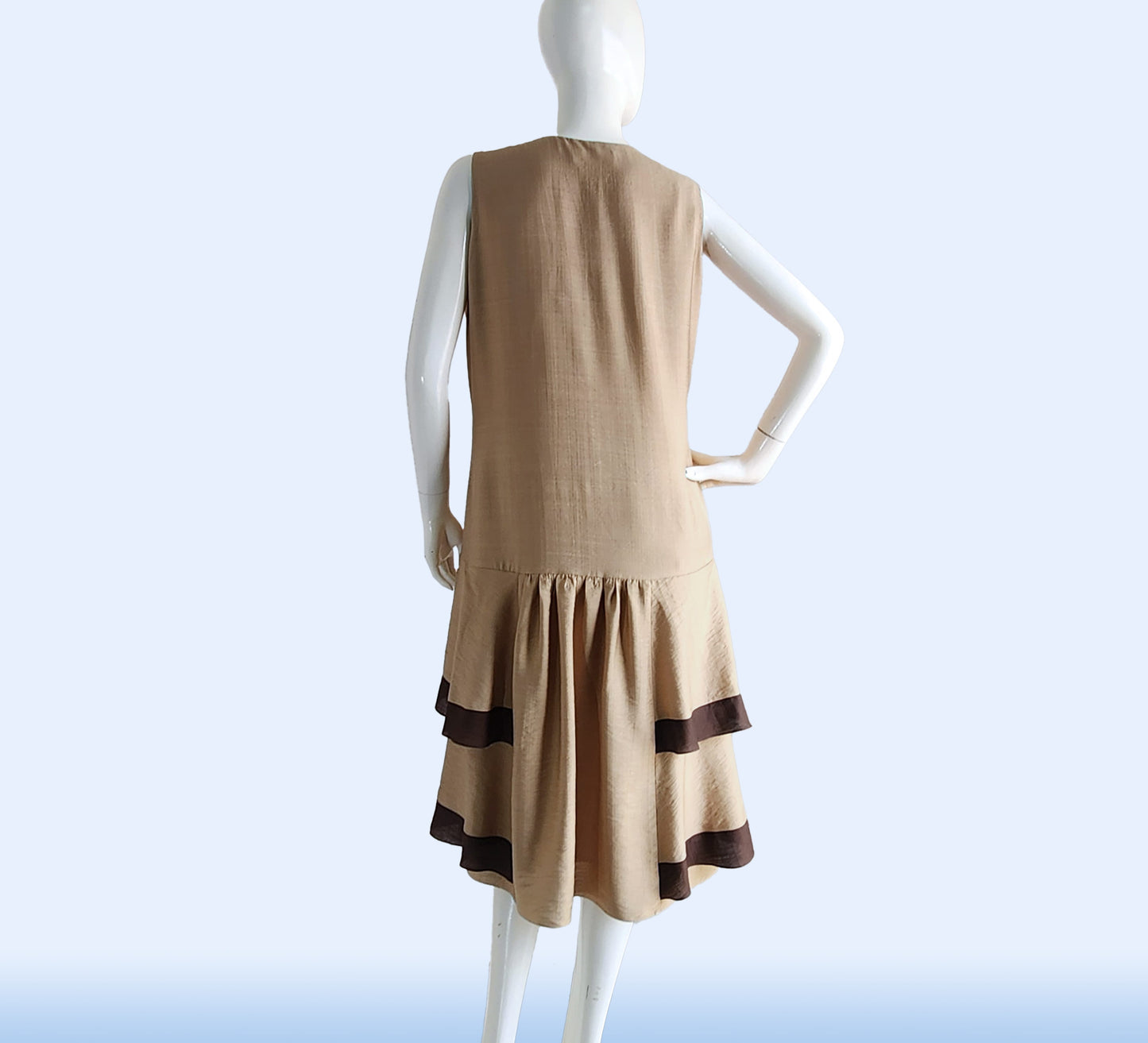 2-toned Brown Rayon 1920s Day Dress with Golden Brown Details