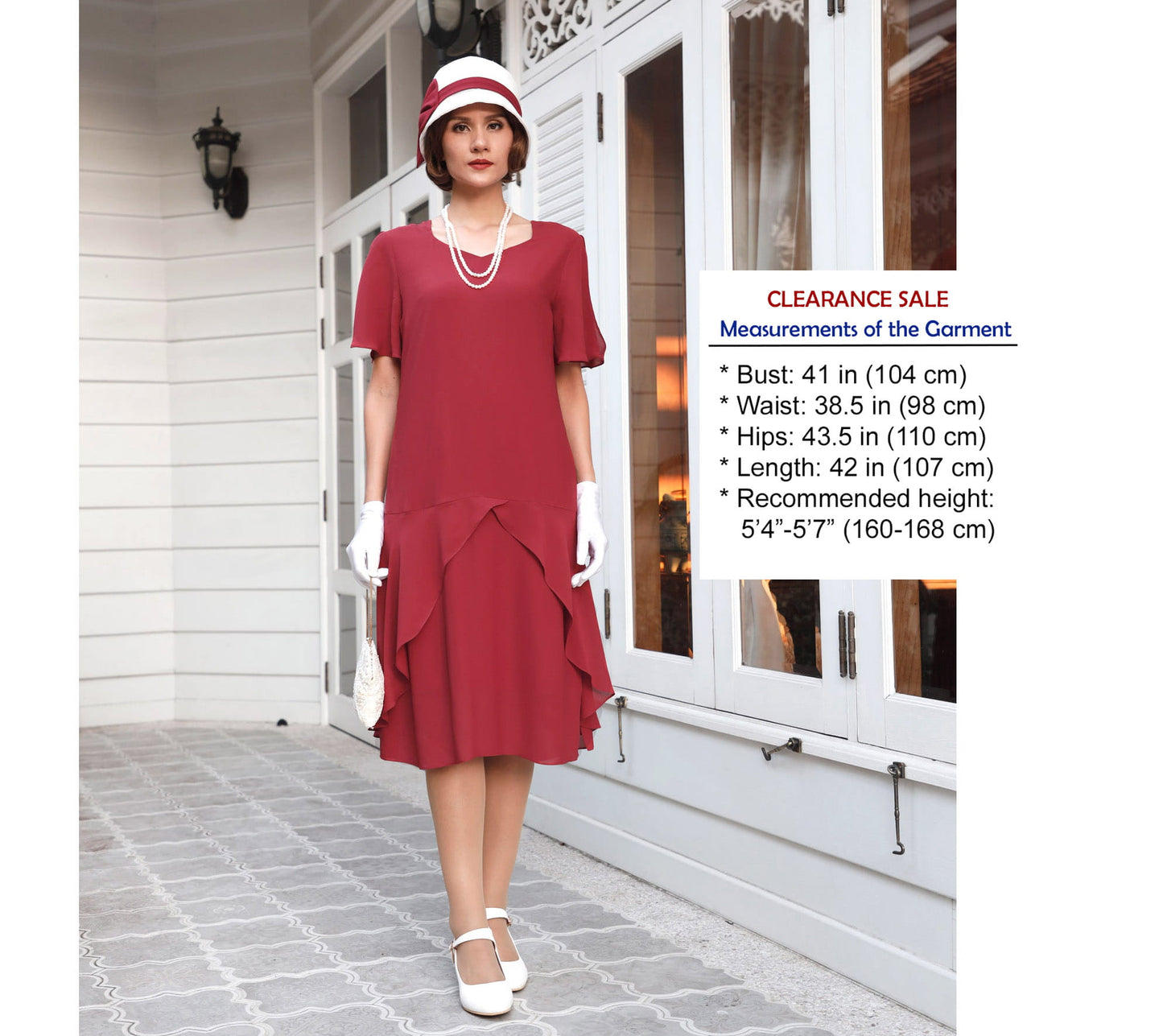 CLEARANCE: 1920s dress in maroon red with a sweetheart neckline