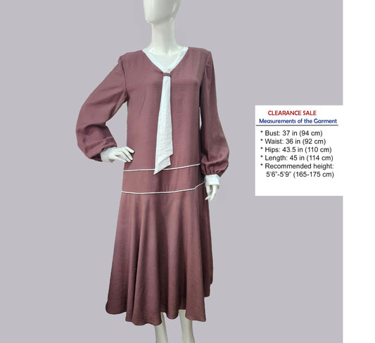 CLEARANCE: Mauve Rayon/Polyester blend 1920s Dress with Neck Tie