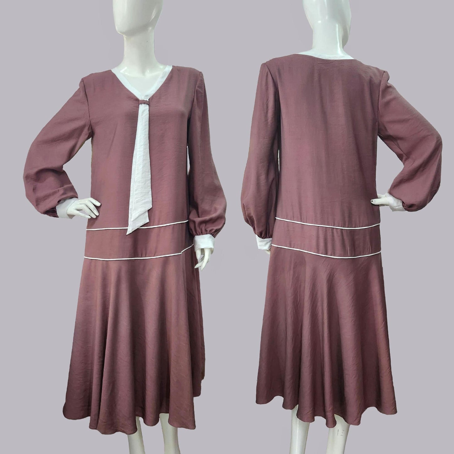 Mauve Rayon/Polyester blend 1920s Dress with Neck Tie