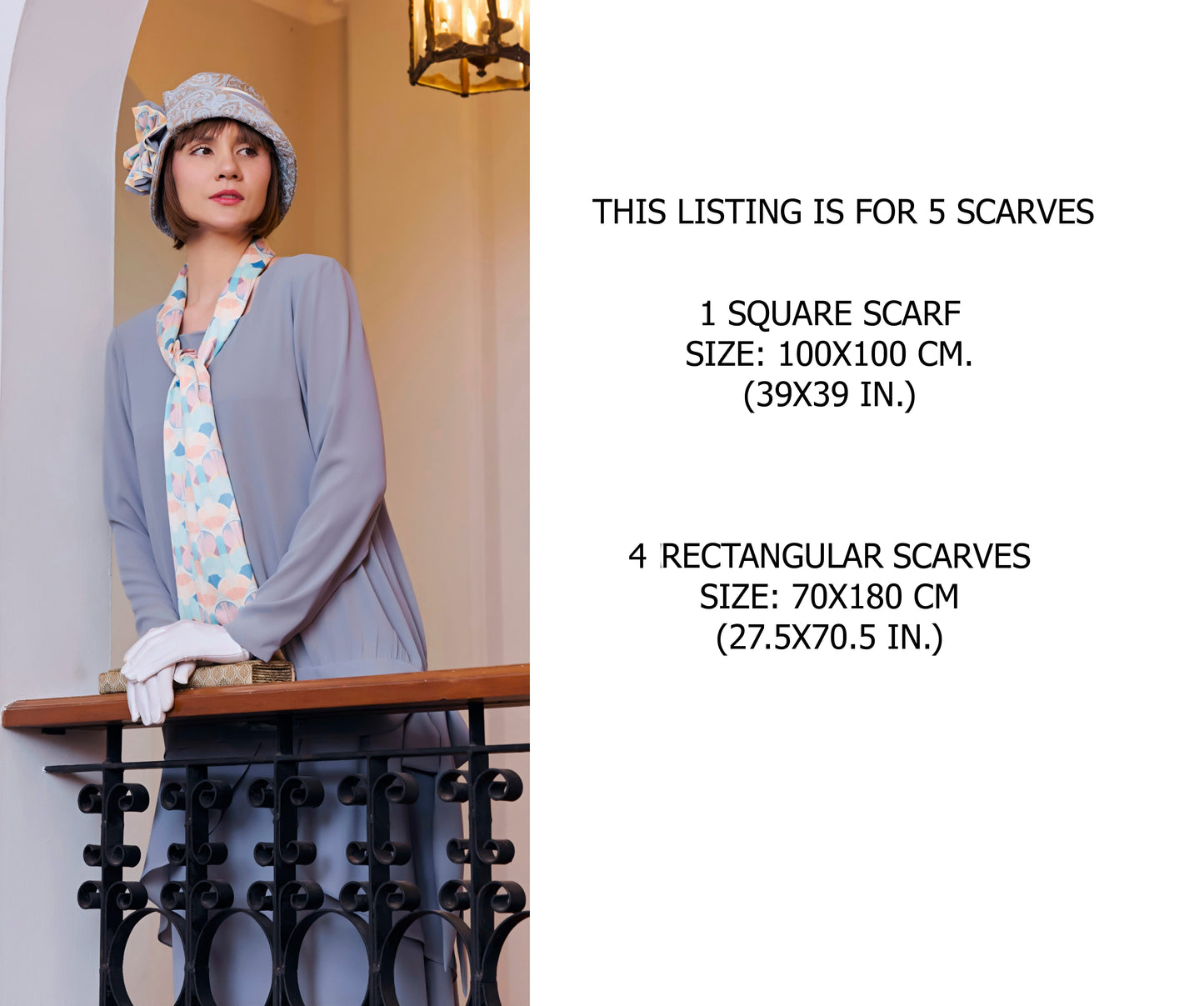 Set of 5 exclusive Art Deco silky satin scarves for your 1920s outfit