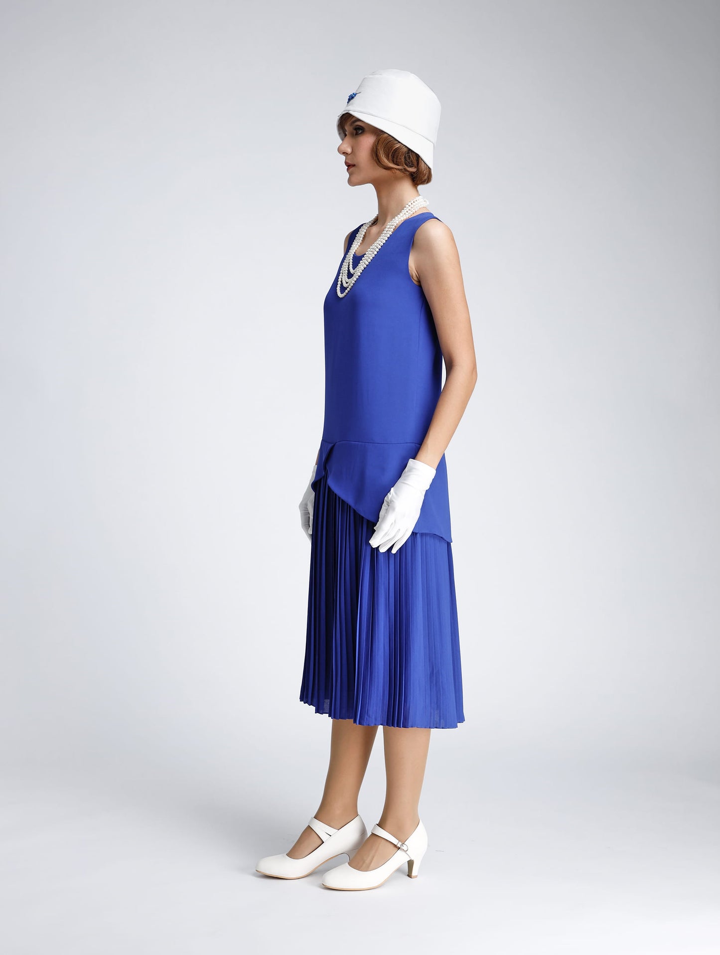 CLEARANCE: Royal blue 1920s dress with accordian pleated skirt