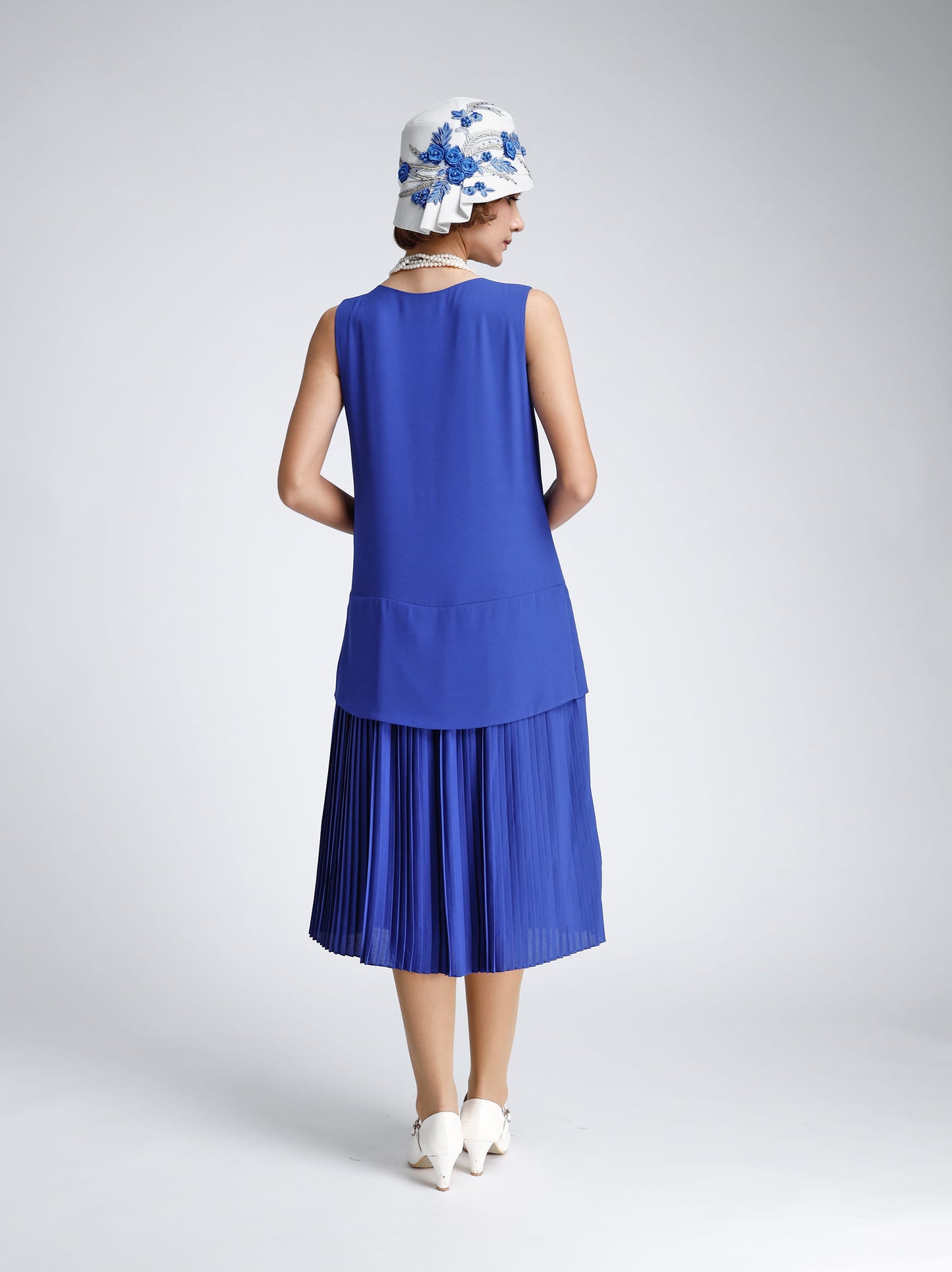 CLEARANCE: Royal blue 1920s dress with accordian pleated skirt