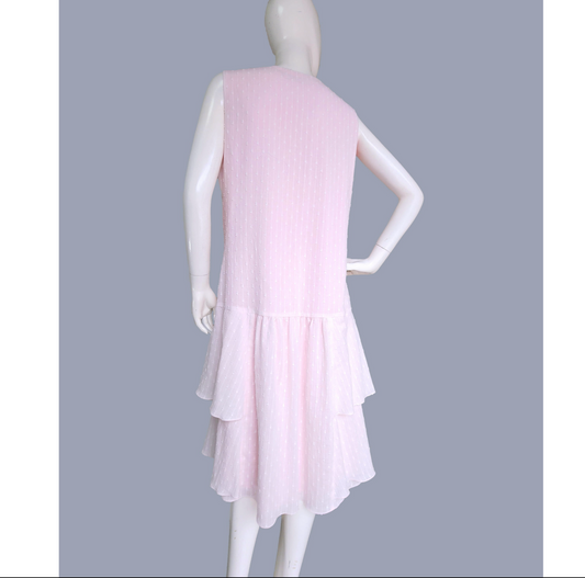 Sleeveless cotton 1920s dress in pale pink with tiered skirt