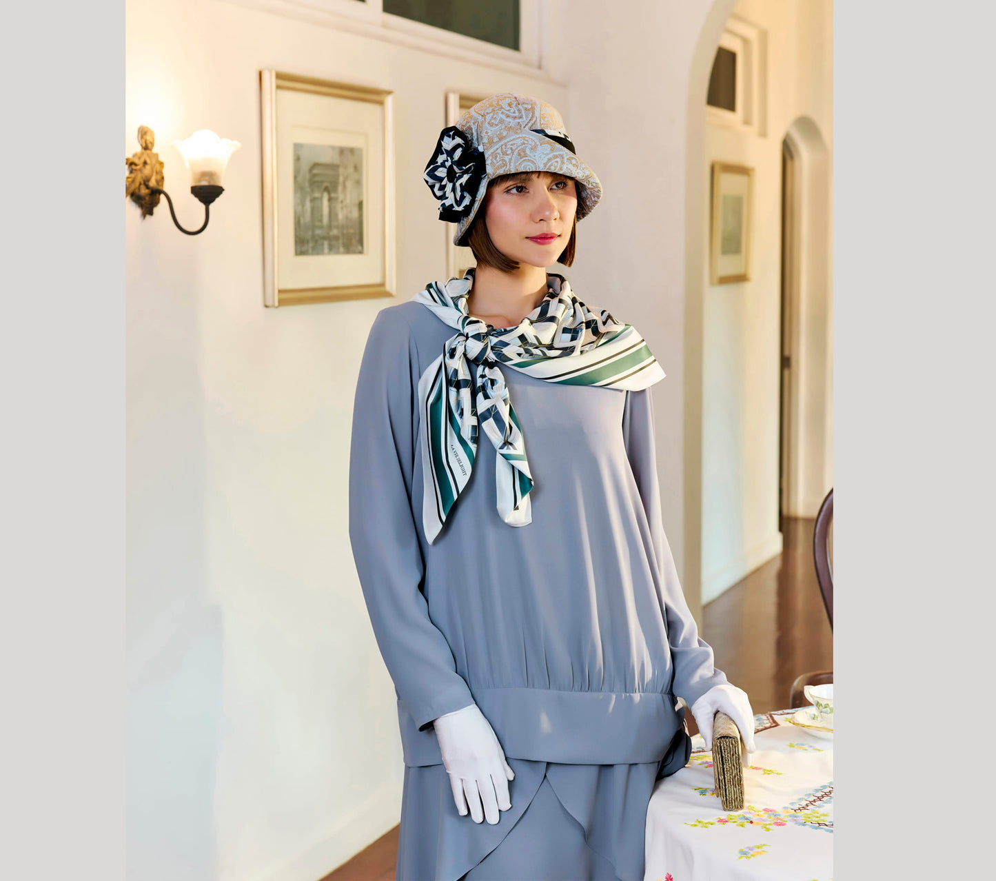 Set of 5 exclusive Art Deco silky satin scarves for your 1920s outfit