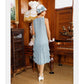 Chiffon 1920s day dress in light blue print with tiered skirt