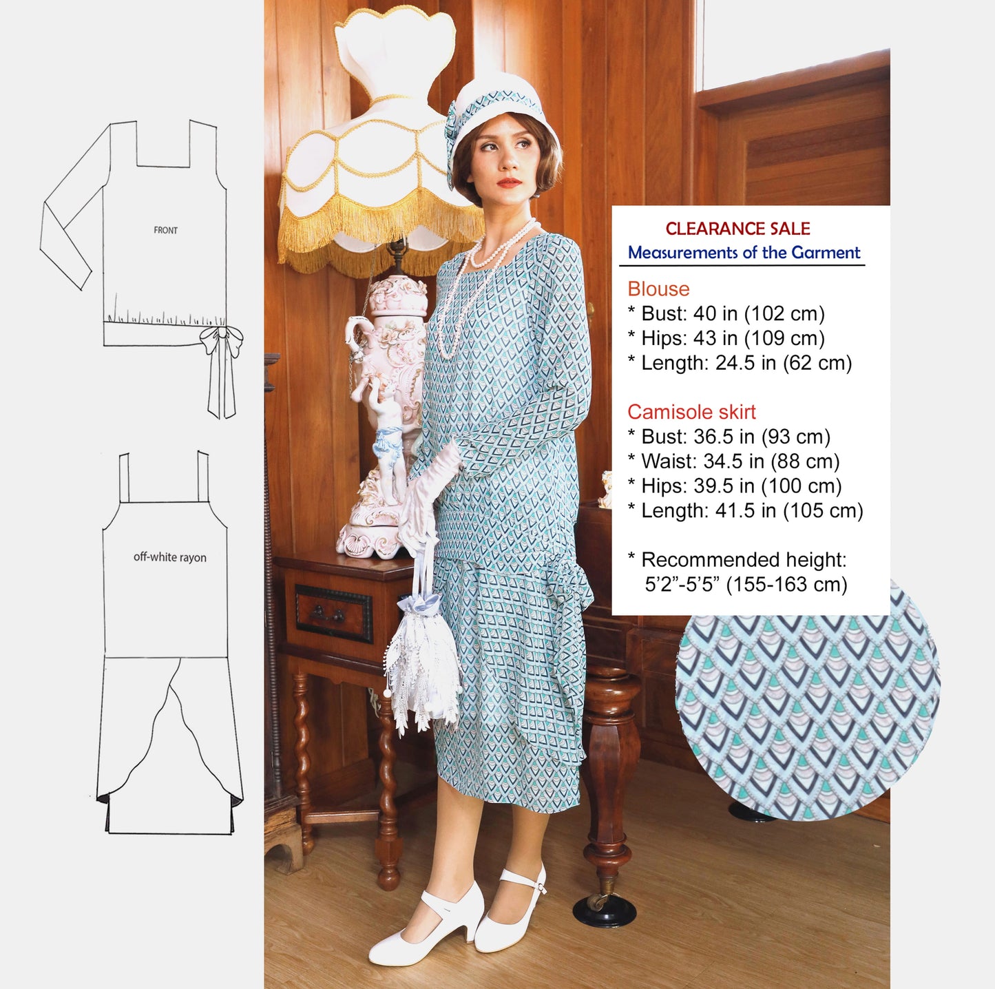 CLEARANCE: 2-piece Gatsby chiffon tea day dress in printed light blue