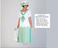 CLEARANCE: 1920s cotton day dress in white and mint green and zig zag seam