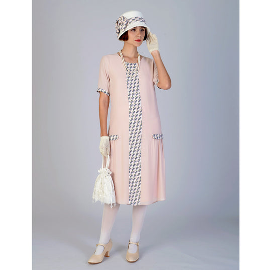 Vintage-inspired chiffon 1920s dress with nude and print - a Roaring Twenties dress
