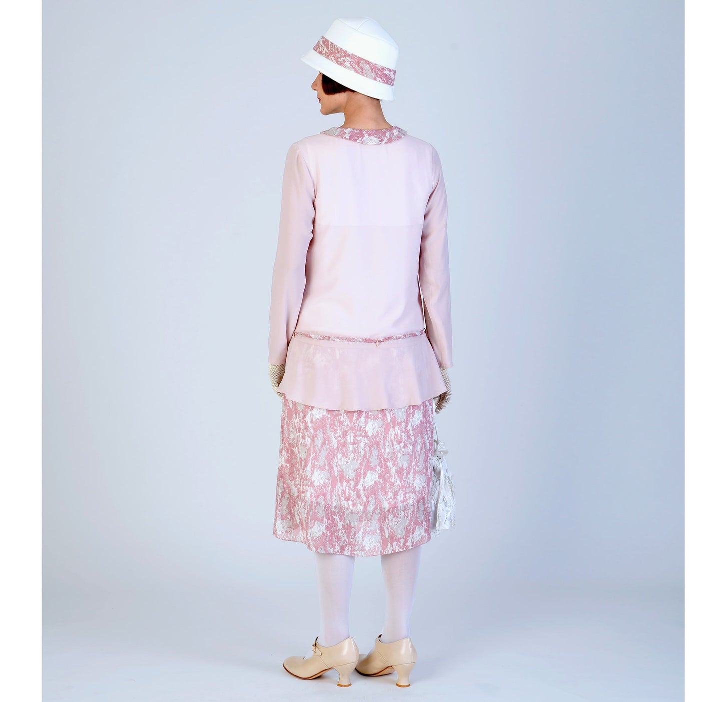 CLEARANCE: 2-Piece 1920s Ensemble in Nude and Pink Chiffon