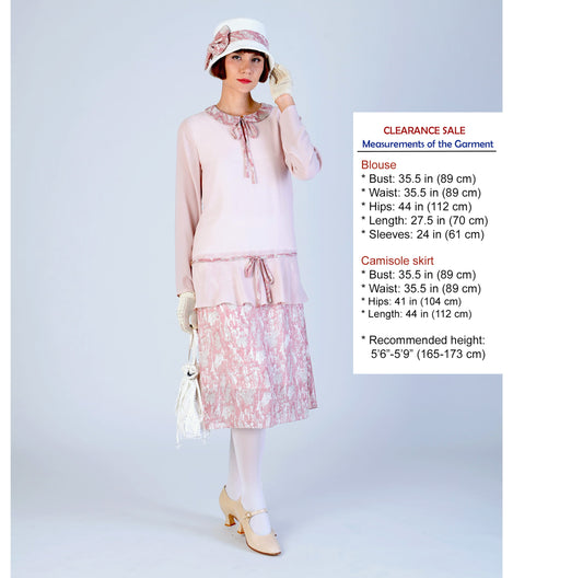 CLEARANCE: 2-Piece 1920s Ensemble in Nude and Pink Chiffon
