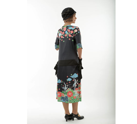 CLEARANCE: One-of-a kind Satin 1920s Dress in Oriental/Japanes Vintage Style