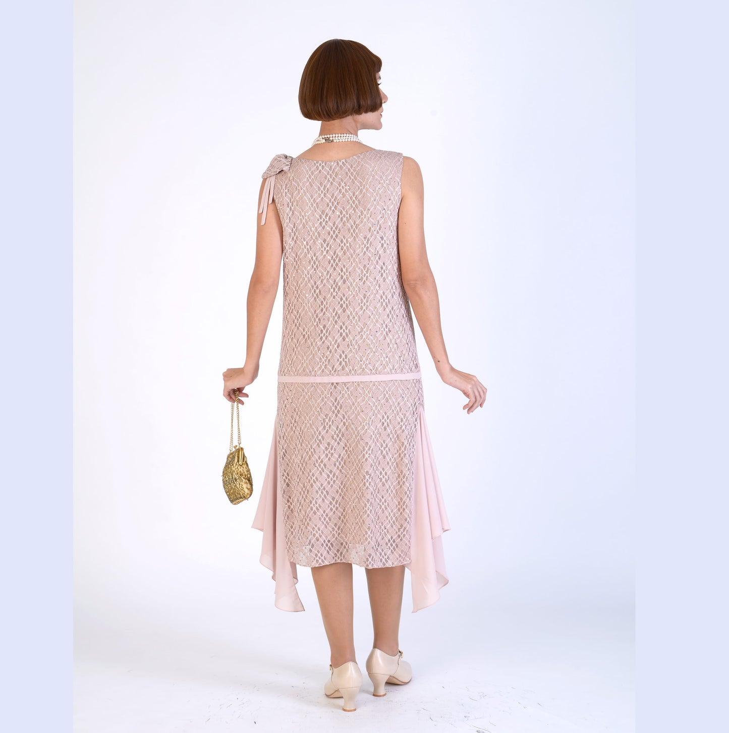 CLEARANCE: Roaring 20s Formal Evening Wear in Nude Color and Shimmer Lace
