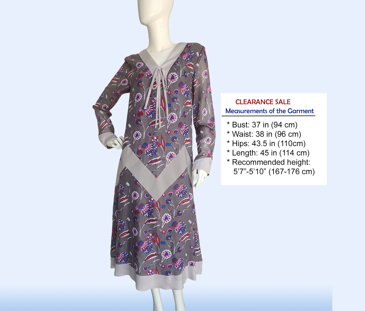 CLEARANCE: Printed grey cotton dress with zig zag details
