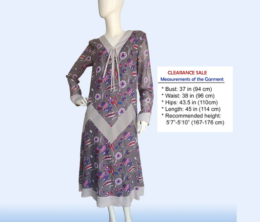 CLEARANCE: Printed grey cotton dress with zig zag details
