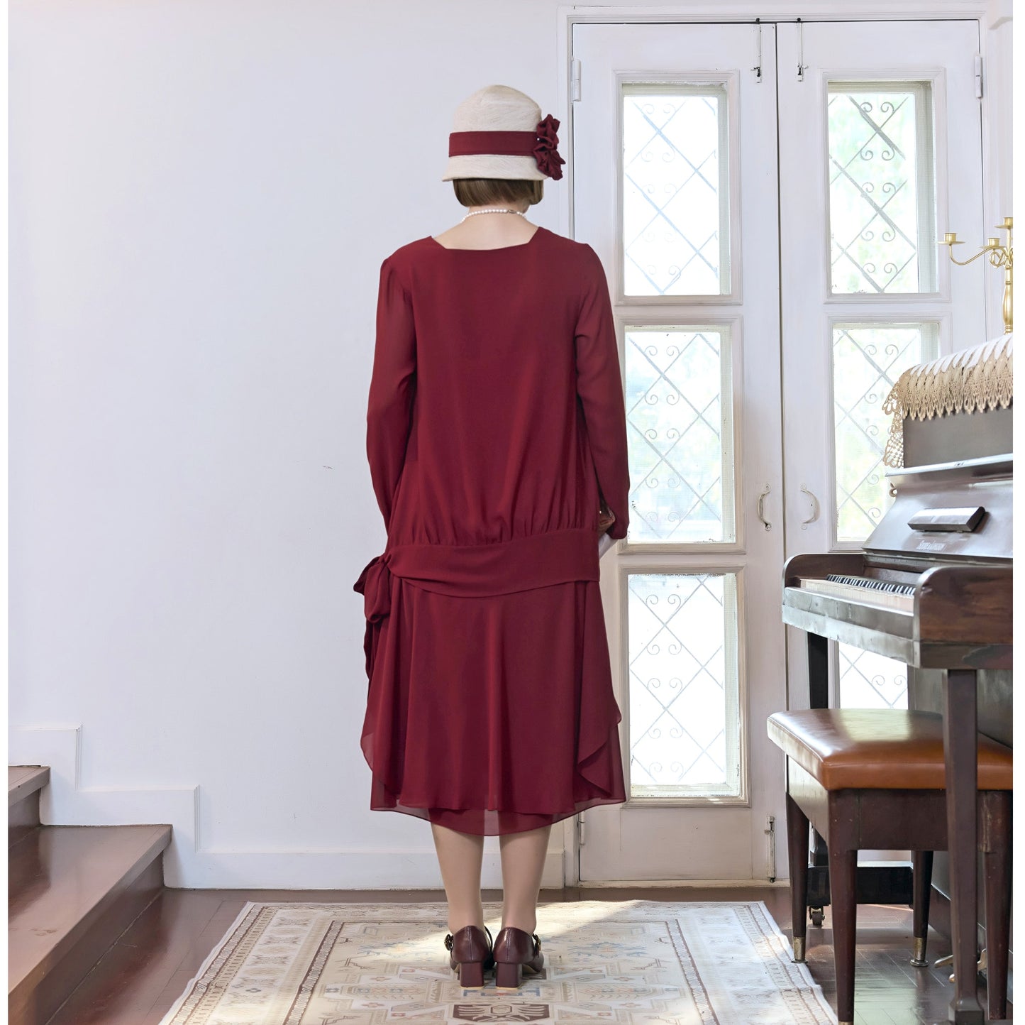 Maroon red 2-piece chiffon 1920s dress with long sleeves LaVieDelight Maroon red 2-piece chiffon 1920s dress with long sleeves LaVieDelight