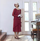 Maroon red 2-piece chiffon 1920s dress with long sleeves  - a red Great Gatsby party dress