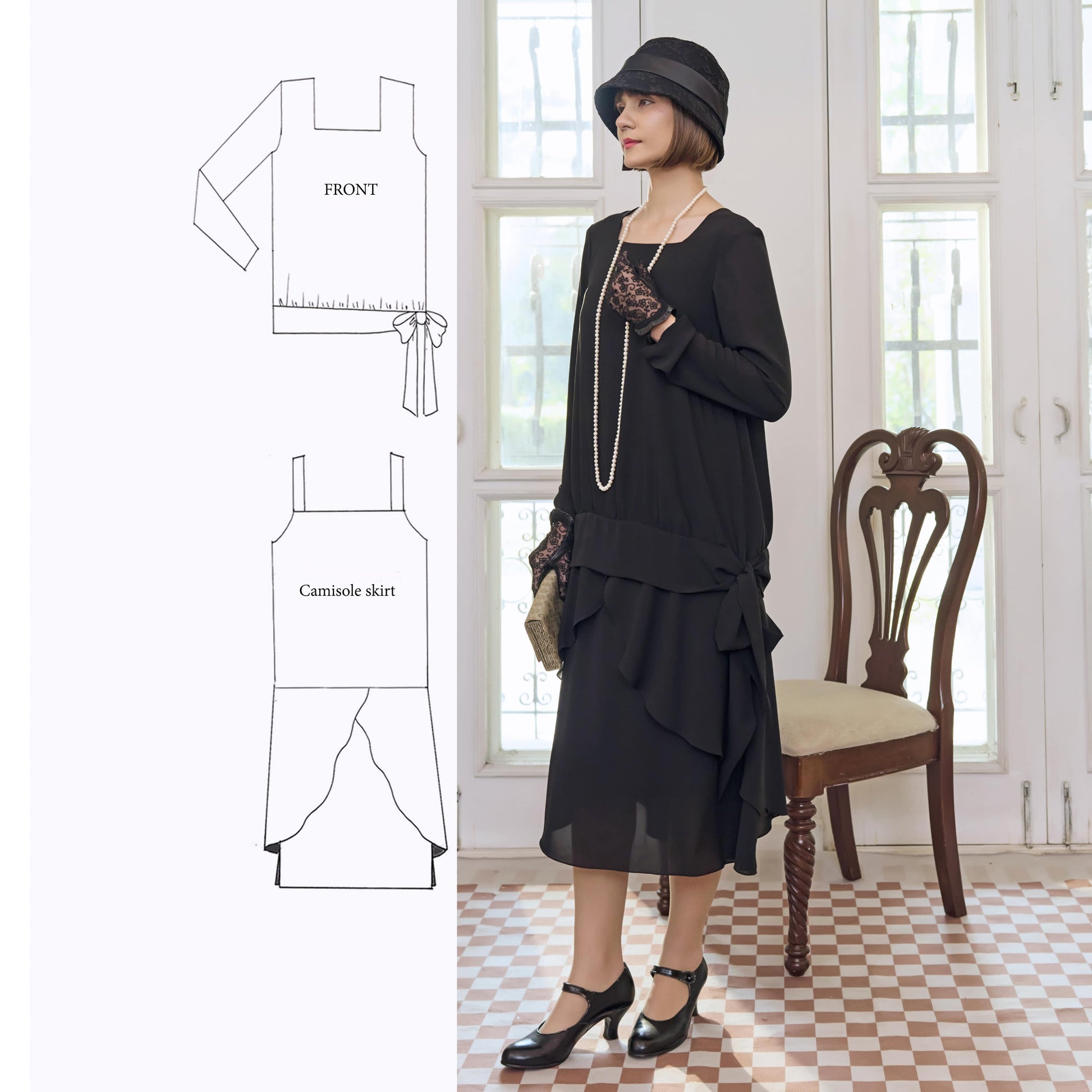 1920s style two-piece dress made of black chiffon with long sleeves LaVieDelight 1920s style two-piece dress made of black chiffon with long sleeves LaVieDelight