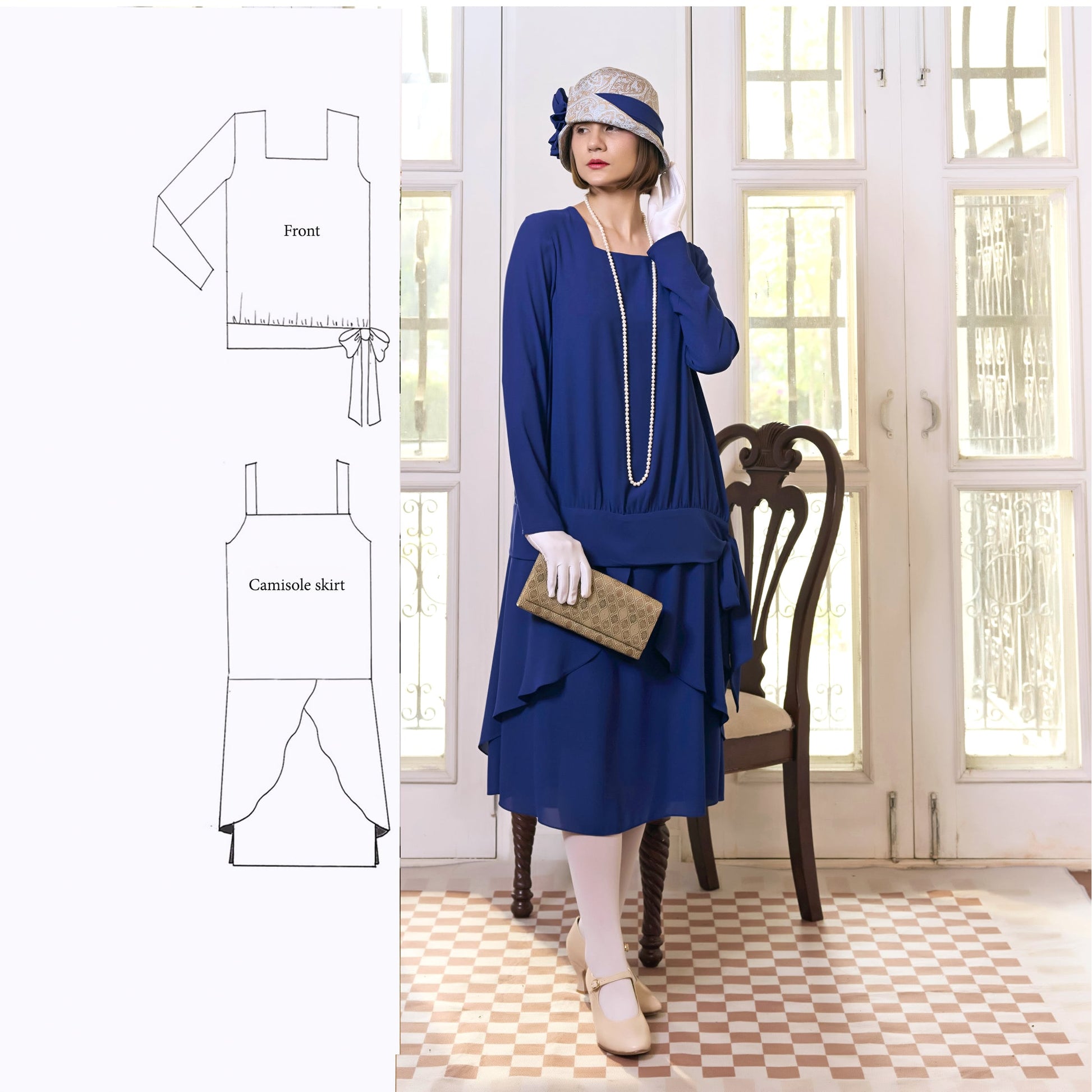 2-piece dark blue Great Gatsby dress for 1920s-themed parties