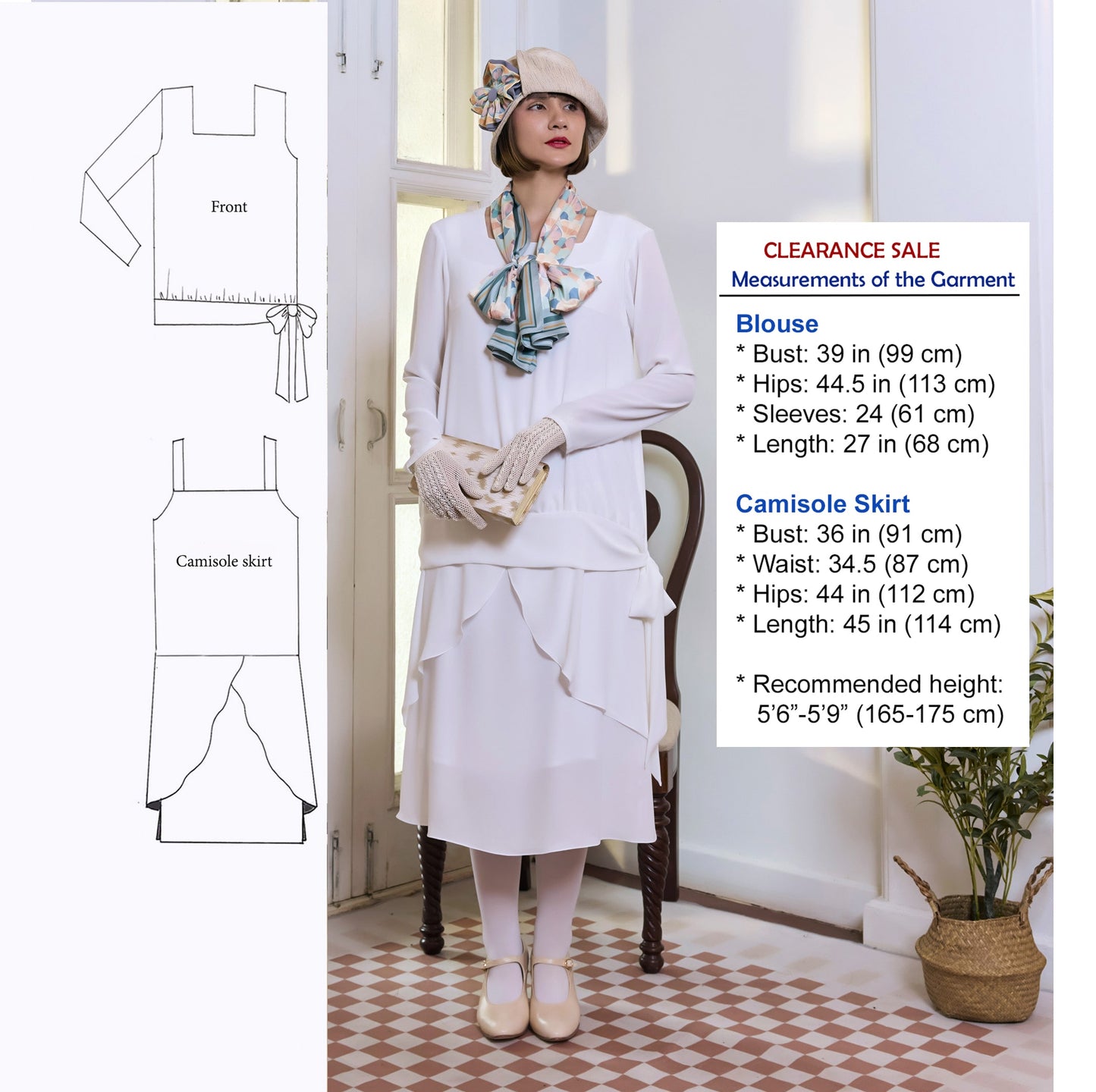 CLEARANCE: 2-piece chiffon Great Gatsby tea dress in off-white