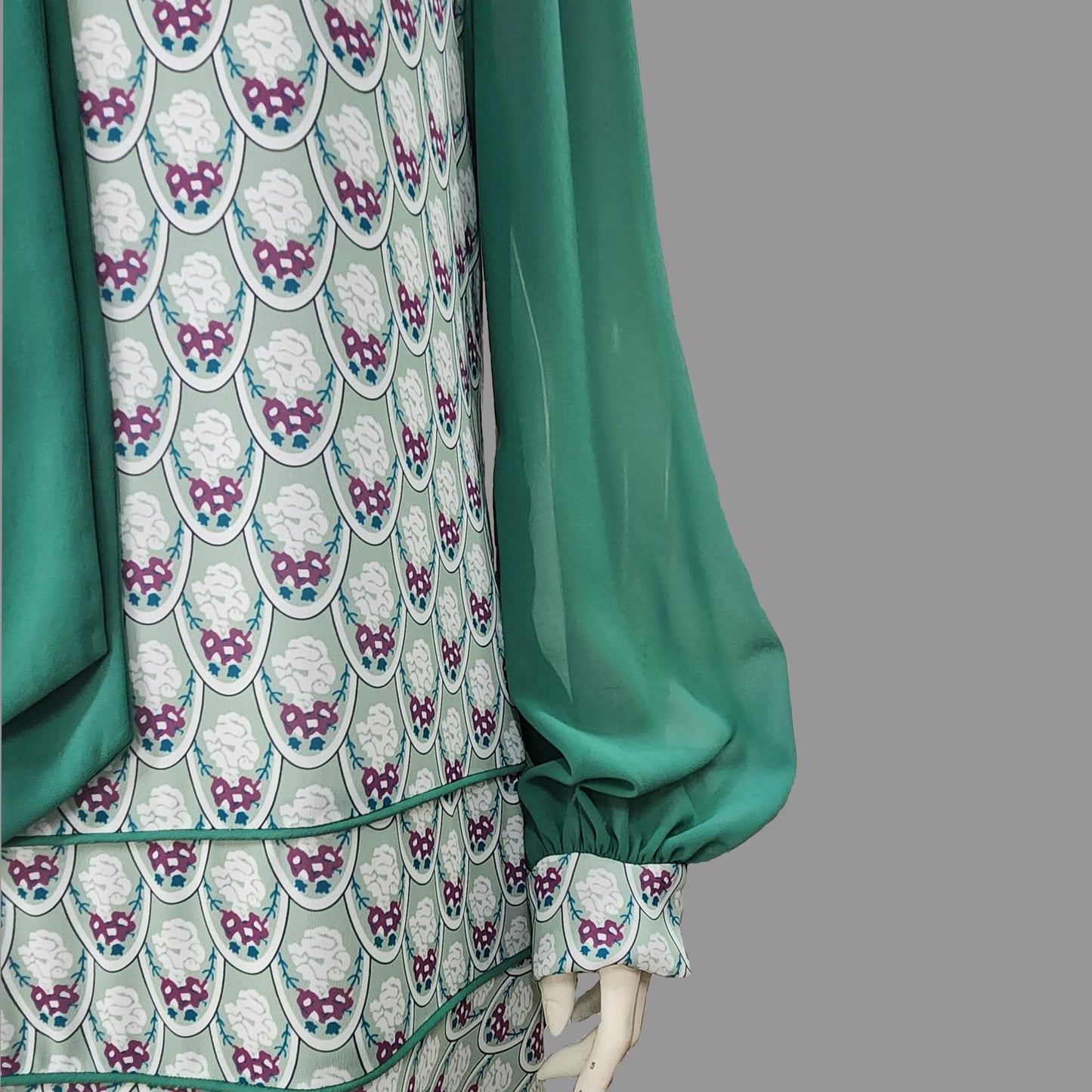 Green Medallion Art Deco Print Chiffon 1920s Dress