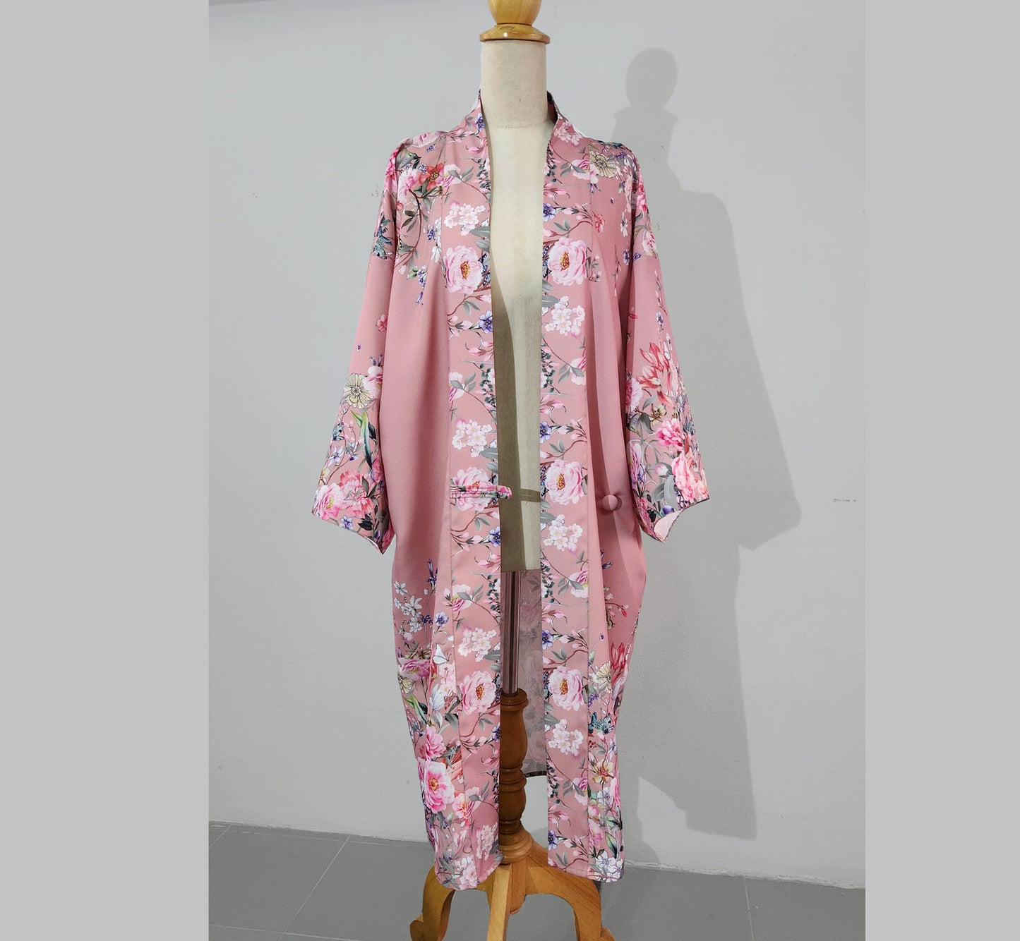 Floral mauve pink kimono robe, inspired by 1920s loungewear