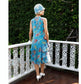 Deep sky blue Great Gatsby silk chiffon dress with tiered skirt - a 1920s-inspired roaring 20s dress