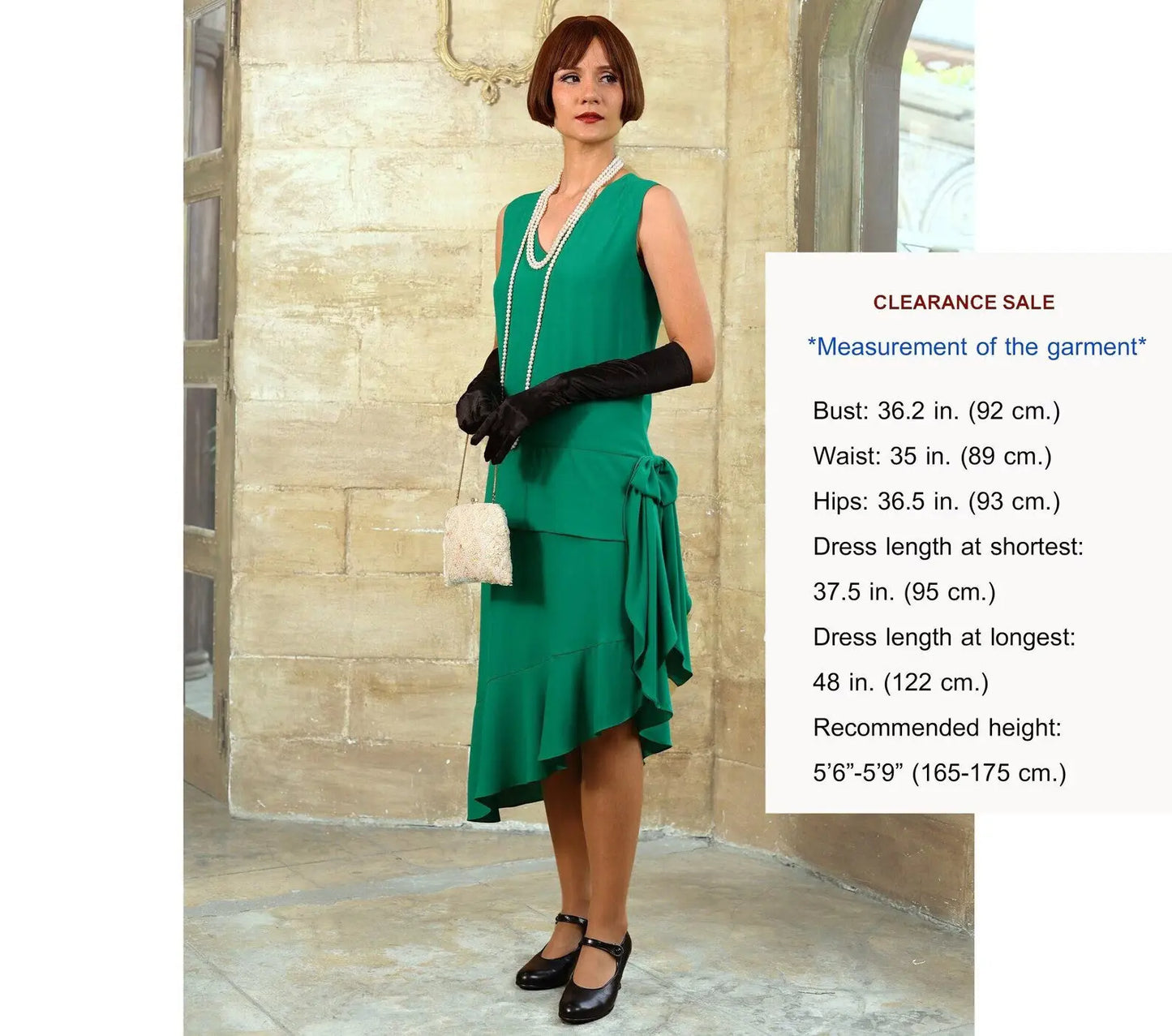 CLEARANCE: Green Gatsby dress with asymmetrical skirt