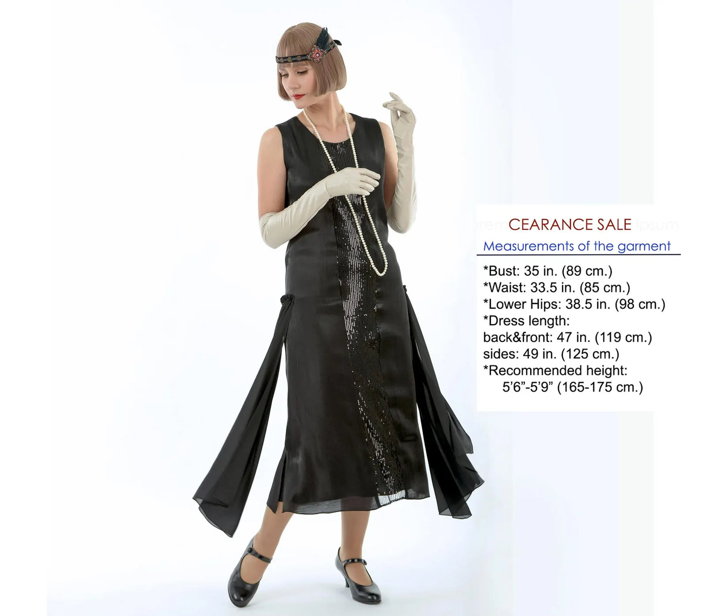 CLEARANCE: Black metallic 1920s evening dress with sequined detail