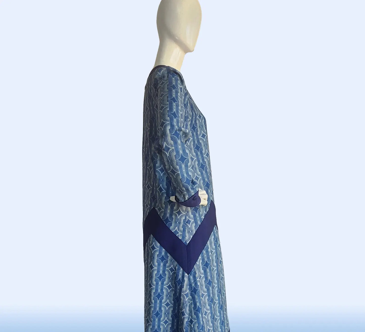CLEARANCE: 1920s Art Deco dress in a striking blue geometric print
