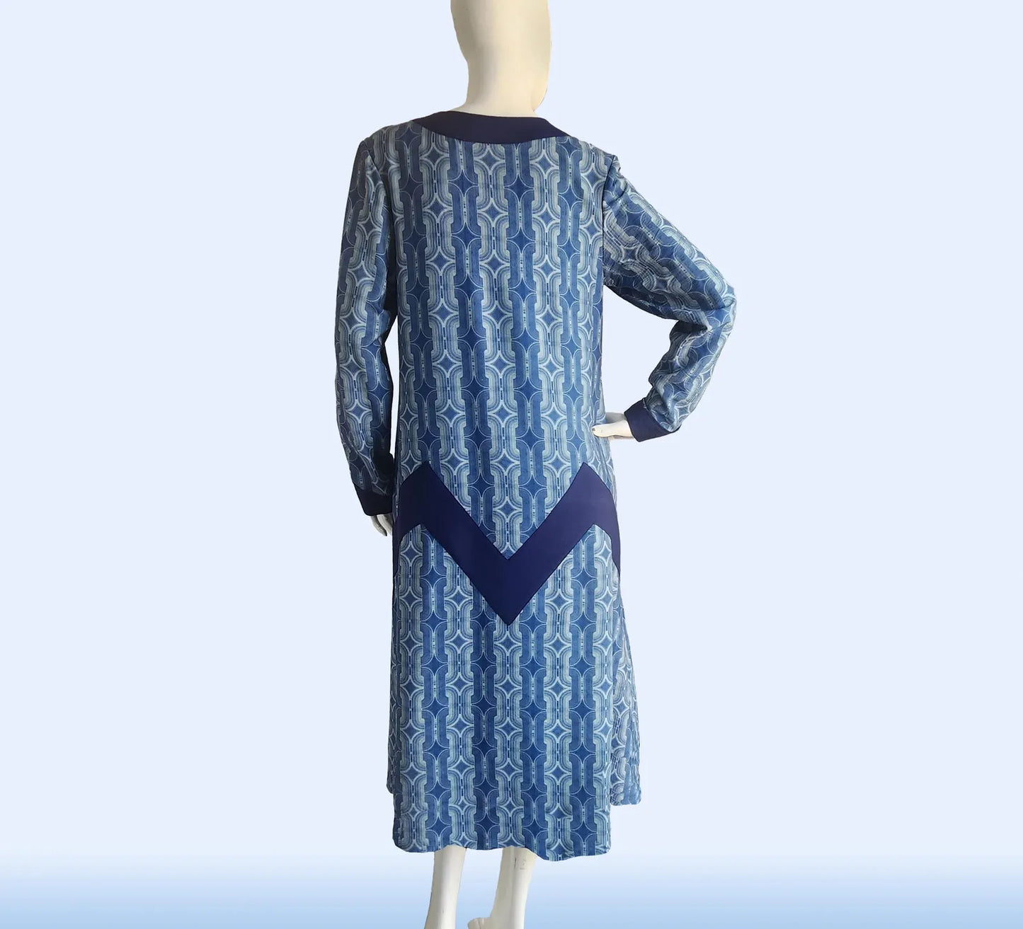 CLEARANCE: 1920s Art Deco dress in a striking blue geometric print