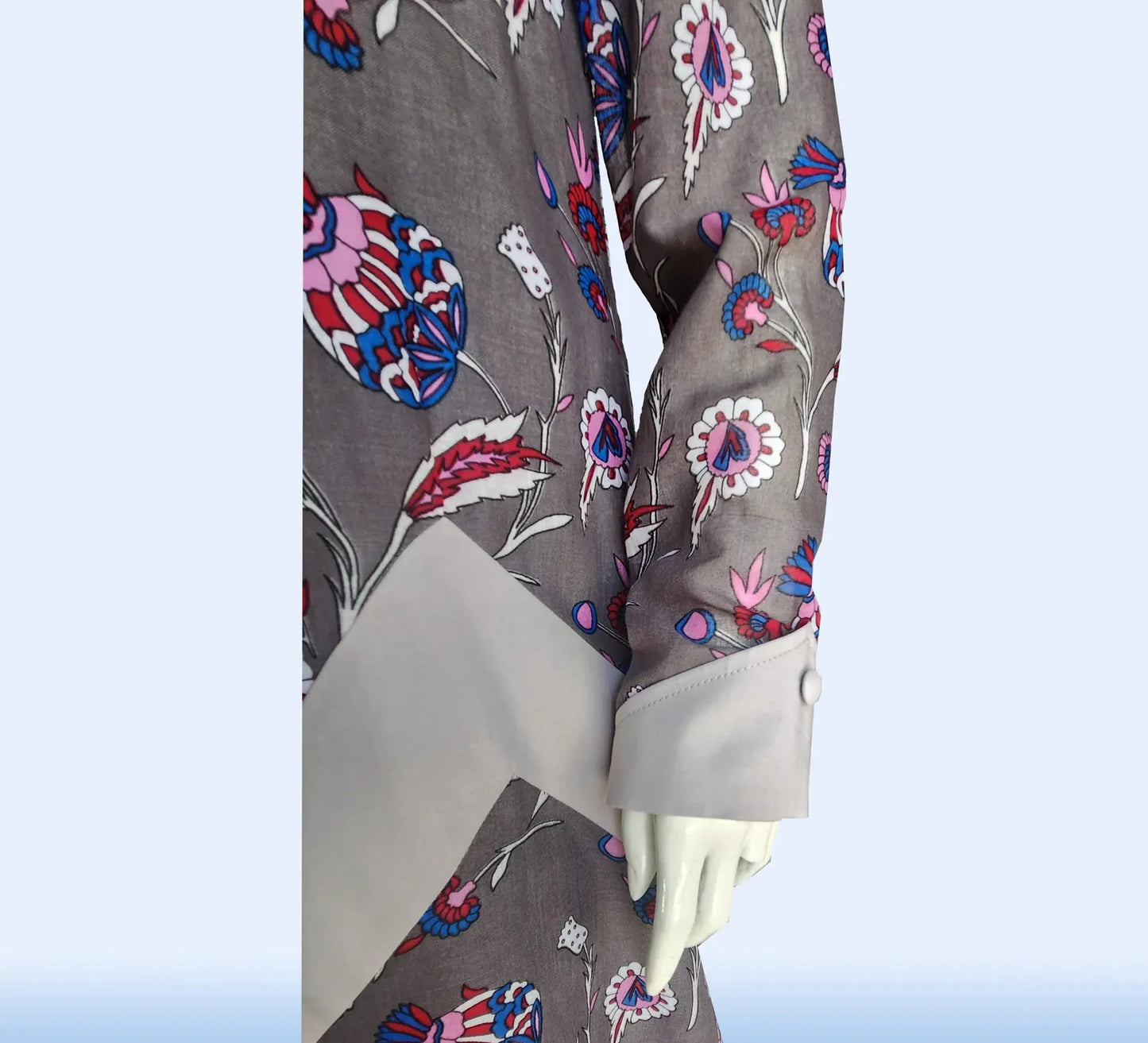 CLEARANCE: Printed grey cotton dress with zig zag details
