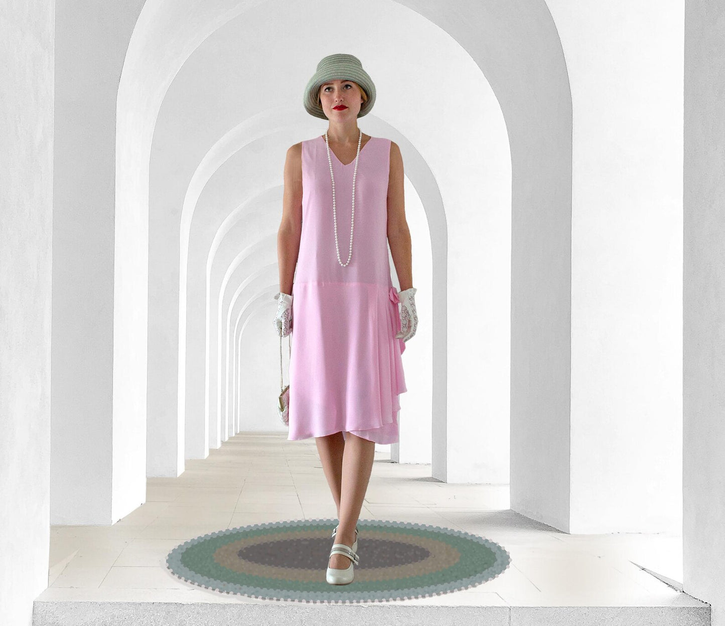 CLEARANCE: Pink Chiffon Gatsby Dress with a Drape and Bow