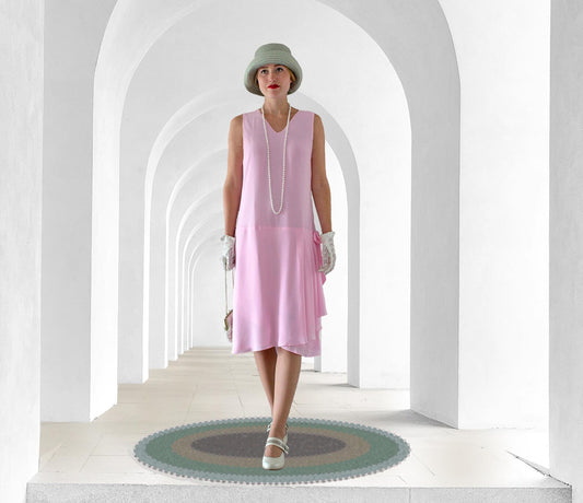 CLEARANCE: Pink Chiffon Gatsby Dress with a Drape and Bow