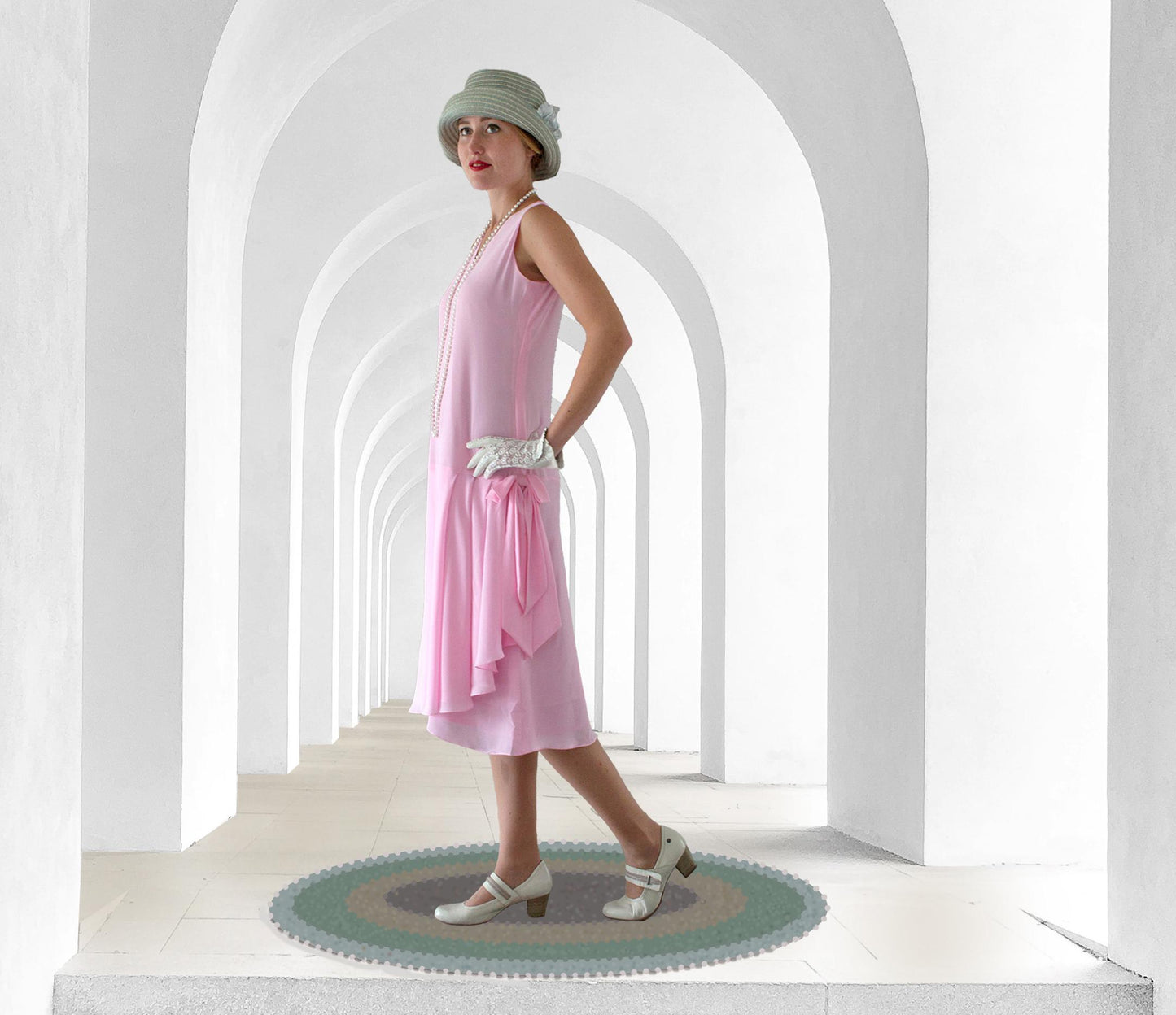 CLEARANCE: Pink Chiffon Gatsby Dress with a Drape and Bow