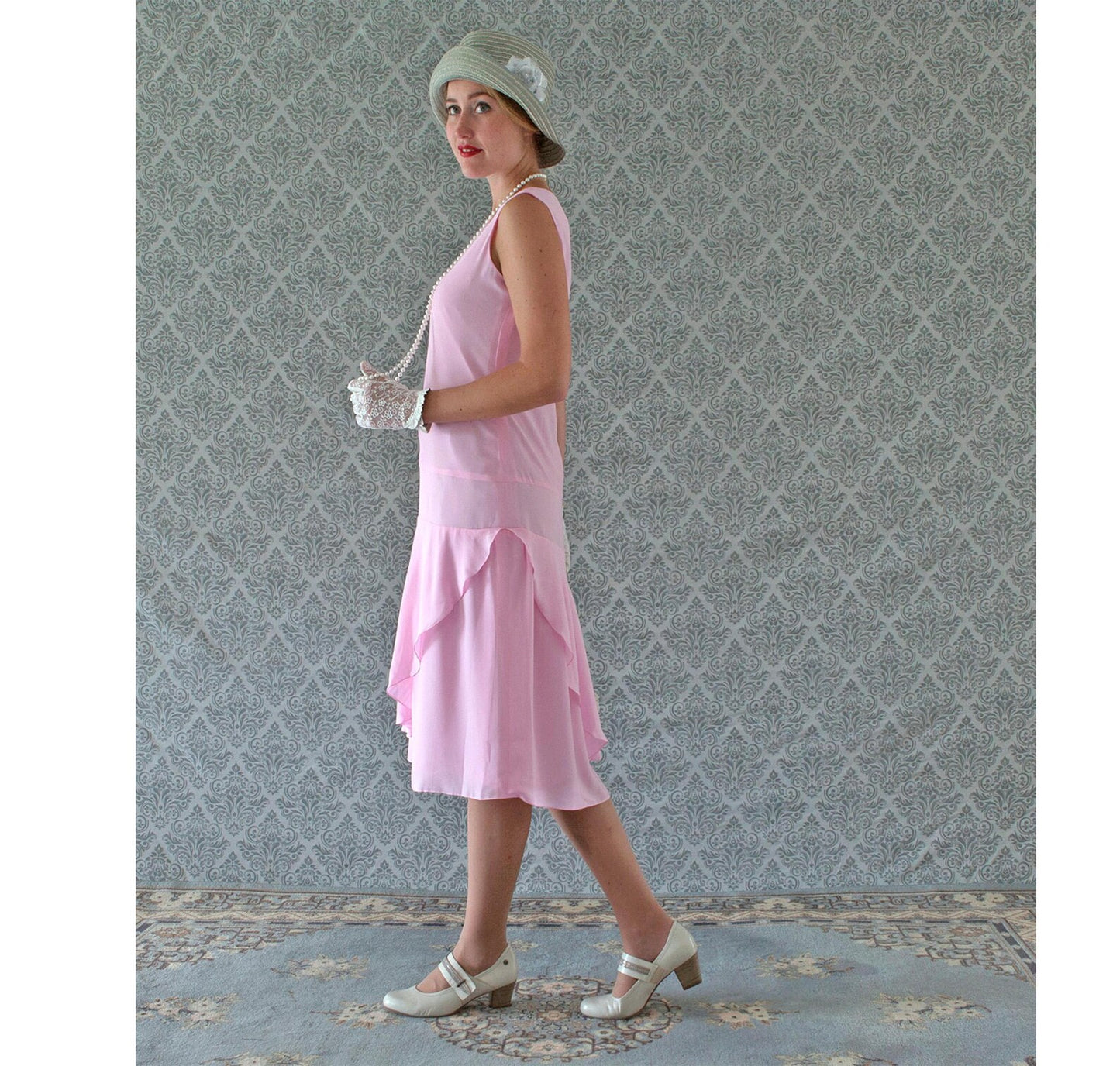 CLEARANCE: Pink Chiffon Gatsby Dress with a ruffled skirt detail