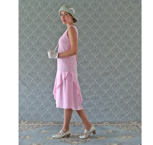 CLEARANCE: Pink Chiffon Gatsby Dress with a ruffled skirt detail