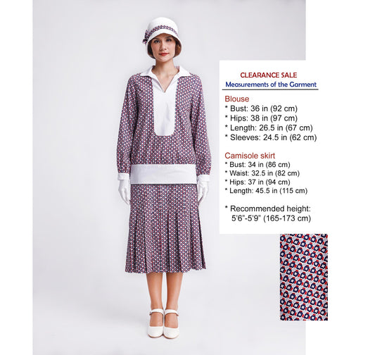 CLEARANCE: Cotton print 2-Piece Gatsby Day Dress with White details