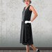 CLEARANCE: V-neck black flapper dress wth drape and bow