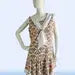 CLEARANCE: Sleeveless 1920s daywear in feather deco print and tiered skirt