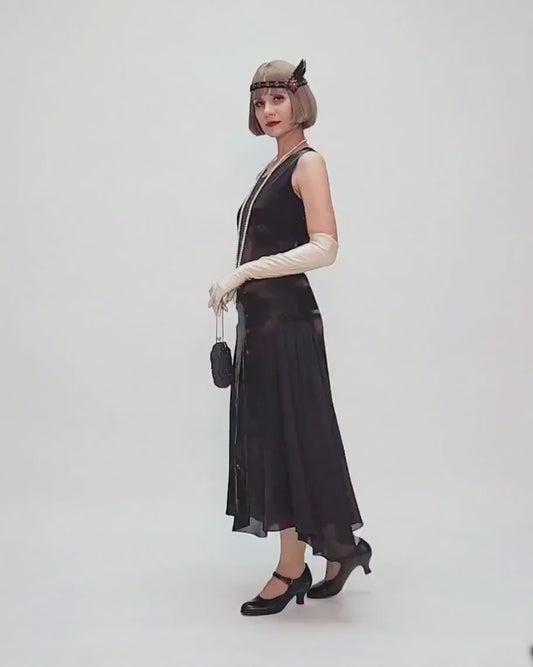 CLEARANCE: Black metallic 1920s evening dress with sequined detail