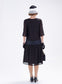 CLEARANCE: Gatsby Style Black Chiffon Lace 1920s Dress with Elbow Sleeves