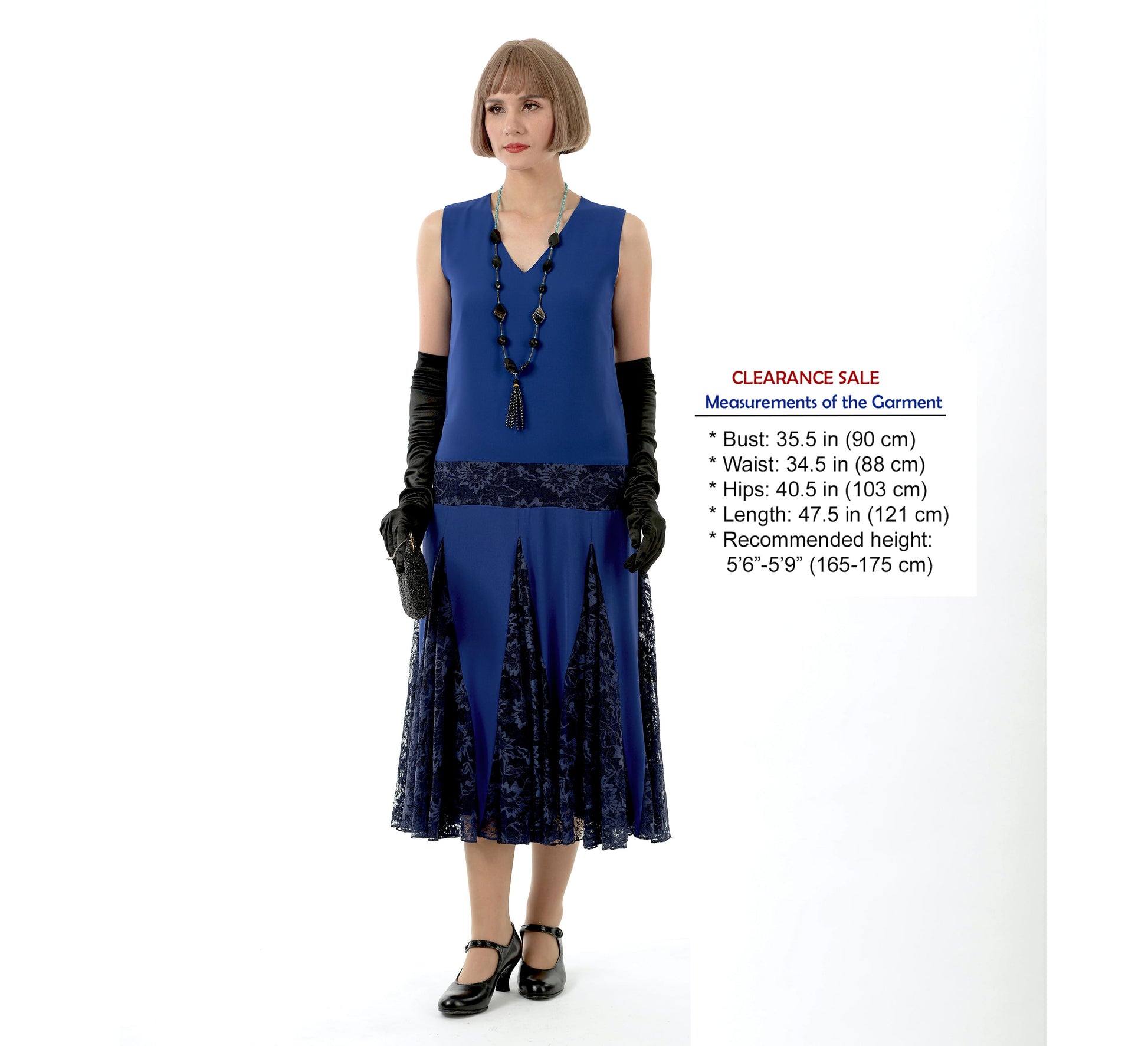 Great Gatsby dress in dark blue chiffon and black tulle skirt godets