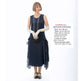 Dark blue 1920s-inspired satin and lace formal evening dress