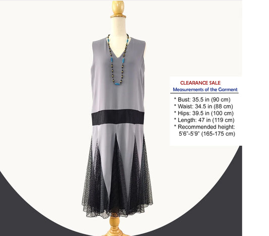 CLEARANCE: Grey chiffon flapper dress with black tulle skirt godets